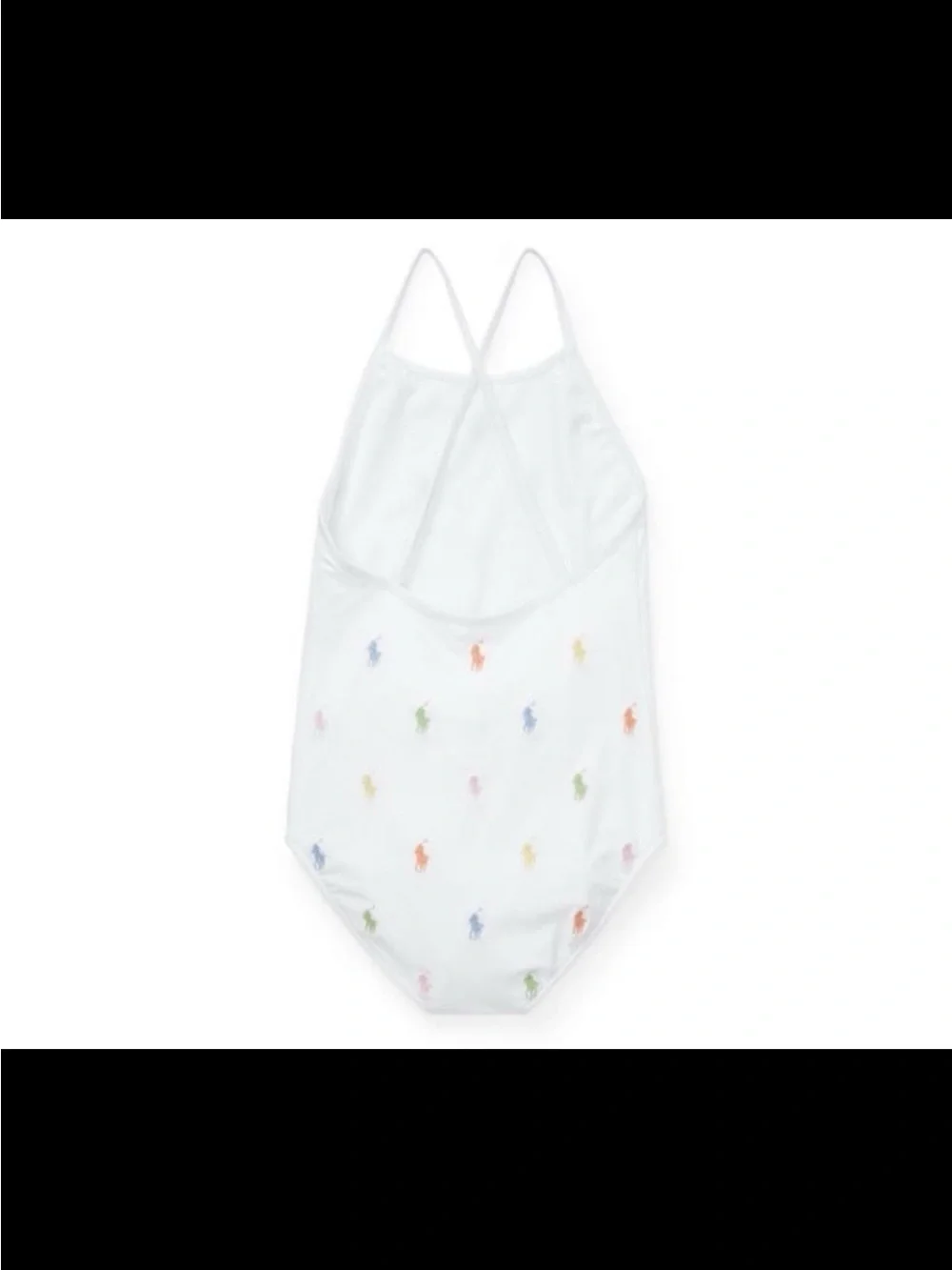 Ralph Lauren White One-Piece Swim with Multicolor Pony Motifs